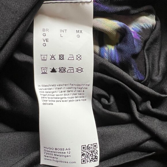 Boss Hugo Boss Size L Blue Black Abstract Print 3/4 Sleeve Ruched Sheath Dress - Picture 4 of 15